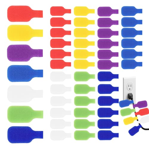 Cable Labels, 49 Cord Labels in Seven Colors, Can Be Handwritten and Reused, Suitable for The Identification of Various Wires and Cables