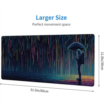 Funny Astronaut Gaming Mouse Pad Vertical Meteor Shower Rain Extended Mousepad Waterproof Stitched Edges Rubber Base Non-Slip Deskmap Computer Keyboard Mat 31.5x11.8 Inch - color: Funny Astronaut, size: 31.5" x 11.8"