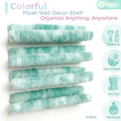 Care&More YJ 15 Inch Nail Polish Shelves, 4-Pack Fuzzy Display Nail Polish Rack for Storing Nail Bottles, Sunglasses, Essential Oils, Plush Soft (Green) - color: Green