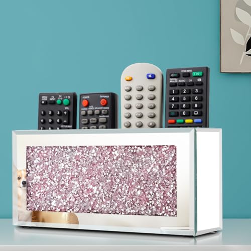 Pibeyer Mirrored Remote Control Holder Wall Mount, Silver Crush Diamond Remote Organizer Wall, Decoration Storage Box for Living Room, Bedroom, Home Décor - color: Pink