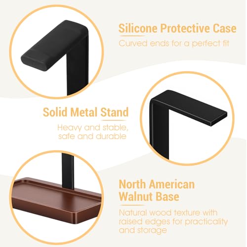 Wood Headphone Stand, Walnut Headset Stand for Desk, Universal Headphone Holder with Storage Base for Gaming, Music Headsets(Dark Brown) - color: Dark Brown