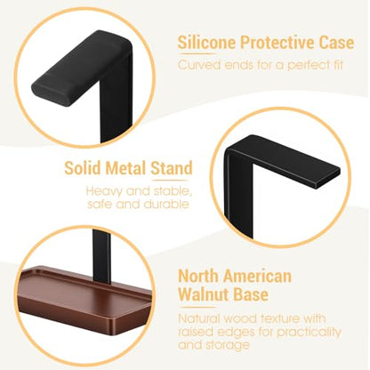 Wood Headphone Stand, Walnut Headset Stand for Desk, Universal Headphone Holder with Storage Base for Gaming, Music Headsets(Dark Brown) - color: Dark Brown