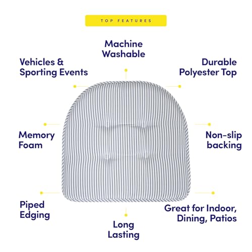 Sweet Home Collection Chair Cushion Memory Foam Pads Tufted Slip Non Skid Rubber Back U-Shaped 17" x 16" Seat Cover, Pinstripe Blue 4 Count - color: Pinstripe Blue, size: 4 Pack, style: Foam Pads