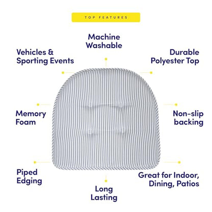 Sweet Home Collection Chair Cushion Memory Foam Pads Tufted Slip Non Skid Rubber Back U-Shaped 17" x 16" Seat Cover, Pinstripe Blue 4 Count - color: Pinstripe Blue, size: 4 Pack, style: Foam Pads