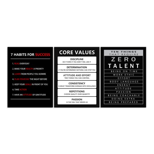 Inspirational Canvas Wall Art 3 Pieces Core Values Poster Motivational Ten Things That Require Zero Talent Canvas Artwork Picture Print Framed for Home Office Living Room Gym Wall Decor [36''Wx 16''H] - color: Inspirational-5, size: 16.00" x 36.00"
