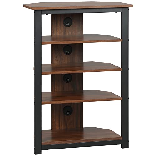 HOMCOM Media Stand with 4-Tier Audio Rack AV Media Corner Shelf with Cable Management for DVD Players Game Console TV Box Cable Box Xbox WiFi Router, Brown - color: Brown, style: Modern