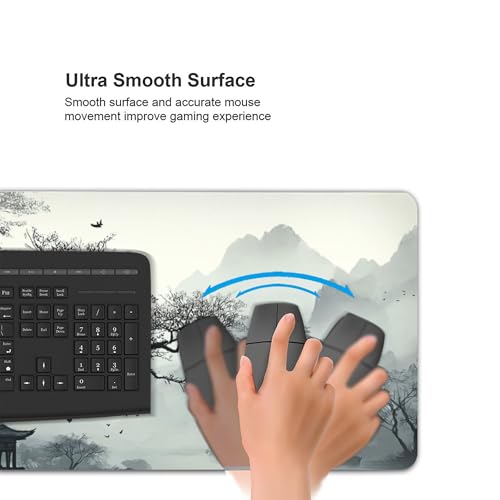 Extended Mouse Pad, Chinese Ink Painting Landscape Design, 35.4x15.7 Inches, Gaming Keyboard Pad with Stitched Edges, Anti-Slip Rubber Base - color: Ancient trees
