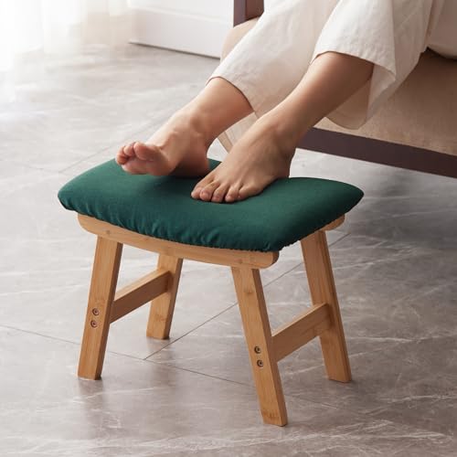Kitsanery Foot Stool,Ottoman,Bamboo Small Sofa Foot Rest Under Desk,Extra Seating for Living Room, Bedroom and Kitchen (Natural Stool Legs - Green Surface) - color: Natural Stool Legs - Green Surface