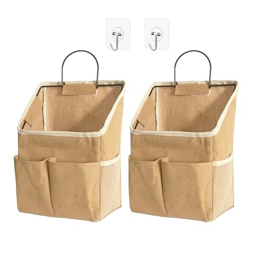2pcs Wall Hanging Storage Bag,Wall Hanging Organizer Bags with Pockets, Wall Organizer Storage for Dormitory Bathroom Bedroom Kitchen(Dark khaki) - color: Dark Khaki