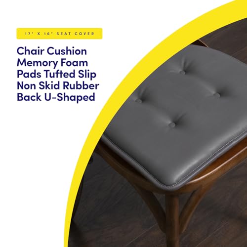 Sweet Home Collection Chair Cushion Memory Foam Pads Tufted Slip Non Skid Rubber Back U-Shaped 17" x 16" Seat Cover, 4 Count (Pack of 1), Faux Leather Gray - color: Faux Leather Gray, size: 4 Pack, style: Foam Pads