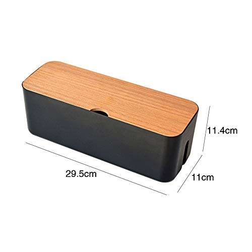 Cable Management Box - Wooden Style Large Cord Organizer Box to Hide Wires & Power Strips | Desk Computer Cable Organizer Box | Safe ABS Materia for Home & Office (Black)