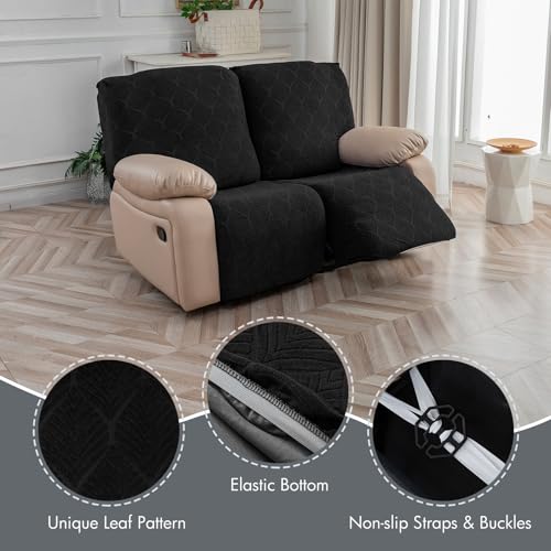 100% Waterproof Recliner Loveseat Cover, 2 Pieces Stretch Recliner Sofa Slipcovers Washable Couch Cover Furniture Covers for Pets, Dogs, Kids (Black, 2 Seater) - color: Black, size: 48"-62" 2 Seater