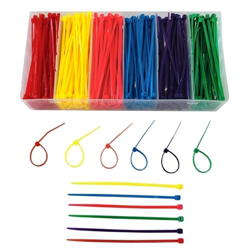 Small 4 inch Multicolor [Zip Cable Tie]s 480pcs Assorted Color for Marking Chickens Legs or Deco Mesh Wreath Supplies Pink,Red, Purple, Yellow, Blue,Green - color: Colorful