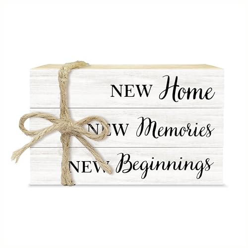 Home Tiered Tray Decor, New Home New Memories New Beginnings Wooden Book Stacks with Hemp Rope, Rustic Decorative Books for Farmhouse, Faux Stacked Book Decor for Living Room, Housewarming Gifts (24) - color: New Home New Memories New Beginnings