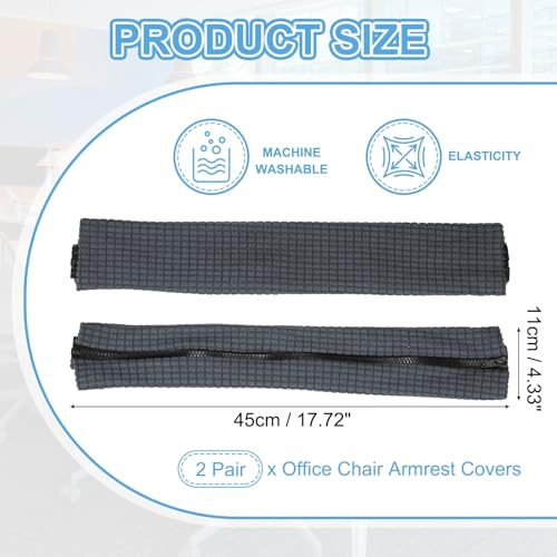 PATIKIL 18x4.3 in Office Chair Armrest Covers, 2 Pair Office Chair Arm Covers Long Computer Chairs Arm Rest Cover with Zipper Removable Rest Slipcover Hand Rest Protector, Dark Gray - color: Dark Gray, size: 18"