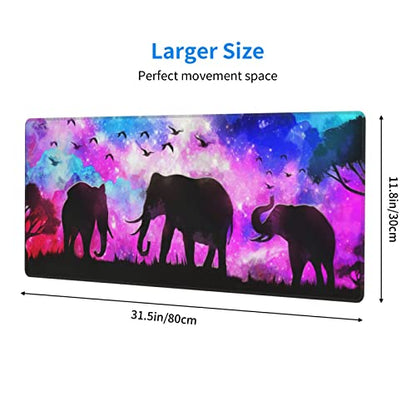 Abstract Elephant Forest Landscape Mouse Pad Extended Large Gaming Mouse Pad XL Oversized Desk Pad Stitched Edges Non-Slip Mat 31.5 X 11.8 Inch - color: Black21