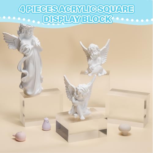 Qunclay 4 Pcs 4 x 3 x 2 Inches Acrylic Square Display Block Clear Polished Acrylic Cubes Jewelry Display Stand for Jewelry Ring Showcase Holder Base Collections - size: 4 x 3 x 2 inches