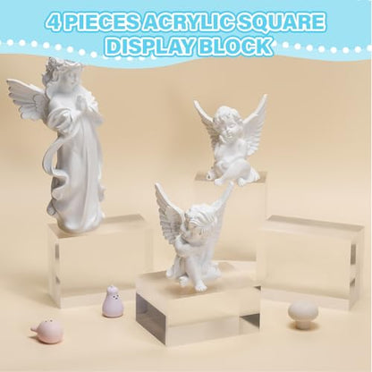 Qunclay 4 Pcs 4 x 3 x 2 Inches Acrylic Square Display Block Clear Polished Acrylic Cubes Jewelry Display Stand for Jewelry Ring Showcase Holder Base Collections - size: 4 x 3 x 2 inches