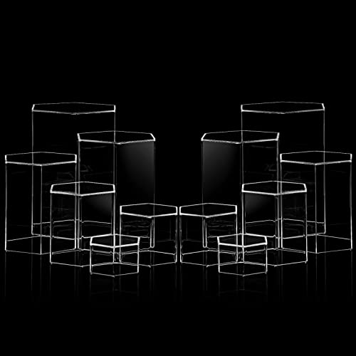 Jetec 12 Pcs Hexagonal Jewelry Display Risers Hexagonal Market Display Risers Stands Acrylic Showcase Acrylic Stand for Jewelry Model Figures Decoration, 6 Sizes (Clear) - color: Clear