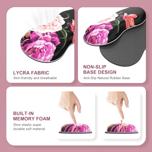 iLeadon Mouse Pad Set, Desk Mat + Mouse Pad with Wrist Rest + Keyboard Wrist Rest + Coaster, Mouse and Keyboard Pad Set with Stitched Edge & Non-Slip Base, Desk Pad Mat for Work Gaming, Peony Flower - color: Peony Flower