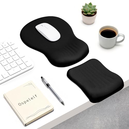 Ospelelf Mouse Pad with Wrist Rest Set Foam L-Shaped Desk Elbow Pad Ergonomic Desk Edge Cushion Anti-Slip Rubber Bottom Office Women Desk Accessories for Computer, Laptop and Gaming, Black - color: Black