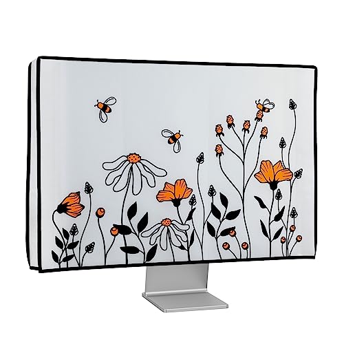 kwmobile Computer Monitor Cover Compatible with 20-22" monitor - Bees and Flowers Black/Orange/White