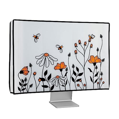kwmobile Computer Monitor Cover Compatible with 20-22" monitor - Bees and Flowers Black/Orange/White
