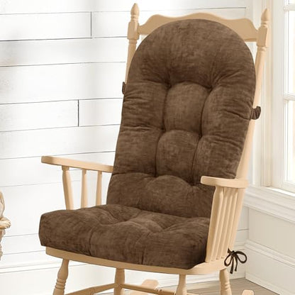 Rocking Chair Cushion - Chenille Fabric, High-Density Sponge, Durable Comfort Non-Slip Bottom Tufted Seat Pads with Ties, Chenille︱Brown, 44x19x4 inch - color: Chenille | Brown