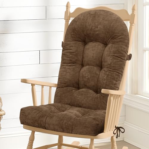 Rocking Chair Cushion - Chenille Fabric, High-Density Sponge, Durable Comfort Non-Slip Bottom Tufted Seat Pads with Ties, Chenille︱Brown, 44x19x4 inch - color: Chenille | Brown