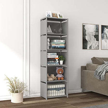 RIIPOO Book Shelf, 5-Cube Storage Organizer, Metal & Fabric Bookcase for Small Spaces, Bedroom, Living Room - style: 5-Cube