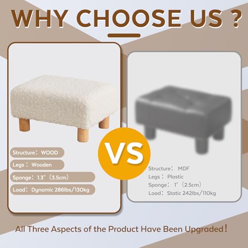 Small Foot Stool Ottoman, Sherpa Footstool Ottoman Foot Rest for Couch, Rectangle Footstools and Ottomans Small for Living Room, Entryway and Bedroom (White) - color: Sherpa White