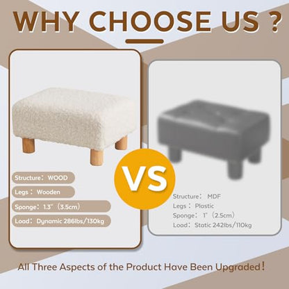 Small Foot Stool Ottoman, Sherpa Footstool Ottoman Foot Rest for Couch, Rectangle Footstools and Ottomans Small for Living Room, Entryway and Bedroom (White) - color: Sherpa White