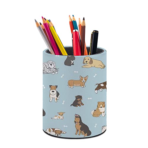 Cute Puppy Dog Pen Holder Pencil Cup for Desk Organizer | Cute Makeup Brush Holder PU Multifunctional Office Suppliesfor Decor Home Classroom School - color: Dog