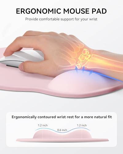 Mouse Pad with Wrist Rest, Ergonomic Mouse Pads for Desk, Office Non-Slip Mousepad with Gel Wrist Support(Light Pink, 10.6''L x 9''W) - color: Light Pink