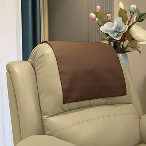 Premium Headrest Cover for Recliner Chair, Flame Retardant Faux Leather Recliner Headrest Protector, Wear Resistant Recliner Headrest Cover for Office Chair Theater Seat, 16W*27L, Brown - color: Brown