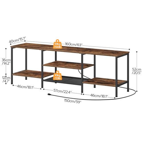 HOOBRO TV Stand with Power Outlets to 75 Inches, TV Console Table with Open Storage Shelves Cabinet, Industrial Media Entertainment Center for Living Room Bedroom, Rustic Brown and Black BF60DS01 - color: Rustic Brown + Black, size: 63 Inch
