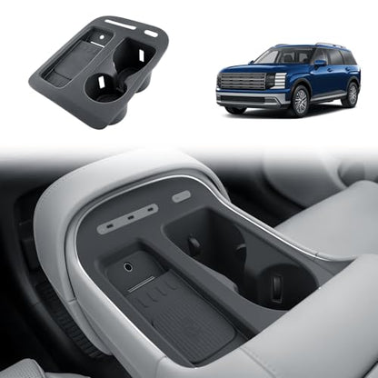 BIBIBO for 2026 Hyundai Palisade Center Console Organizer 2026 Hyundai Palisade Console Silicone Cup Holder Insert 2026 Palisade Console Insert Tray (Black) - color: Black-Cup Holder Organizer