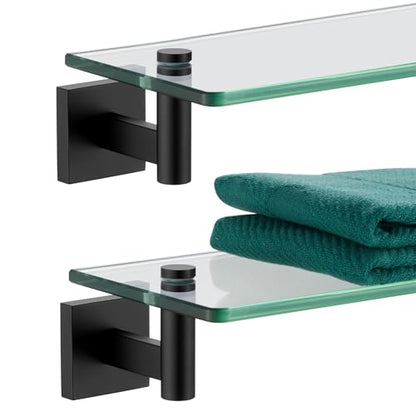 KOKOSIRI Bathroom Shelves Glass Floating Shelf 20-Inch for Bedroom Living Room Kitchen Hanging Rack Rustproof Wall Mounted Black 2 Pack B1105BK-L20-P2 - color: Matte Black, size: 20-Inch(2 Pack)