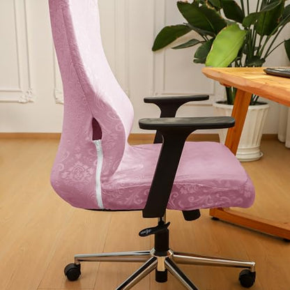 Pink Ergonomic Office Chair Cover with Headrest Cover Velvet Embossing Stretch Office Chair Cover with Headrest Set Washable-Velvet Embossing Pink - color: Velvet Embossing-pink, size: Chair and Headrest Covers