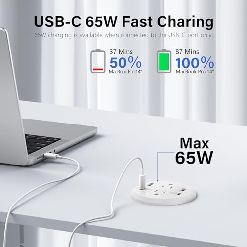 Desktop Power Grommet, 65W USB C Fast Charging, Flush Mount Recessed Power Strip 3-Inch Hole, 2 Outlets, 4 USB Ports, Countertop Outlet (White) (Pack of 3) - color: White, size: 1 PCS-65W USB Port (Pack of 3)