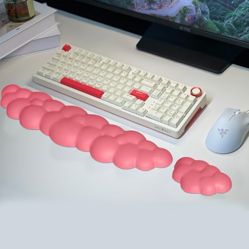 JIKIOU Upgrade Leather Cloud Keyboard Wrist Rest, Cloud Wrist Rest with Non-Slip PU Base, Comfortable Memory Foam Wrist Rest for Computer Laptop Mac Gaming Office and Pain Relief Christmas Wish Gift - color: 12rose Red