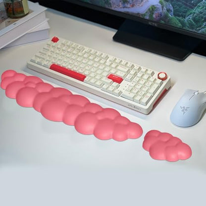 JIKIOU Upgrade Leather Cloud Keyboard Wrist Rest, Cloud Wrist Rest with Non-Slip PU Base, Comfortable Memory Foam Wrist Rest for Computer Laptop Mac Gaming Office and Pain Relief Christmas Wish Gift - color: 12rose Red