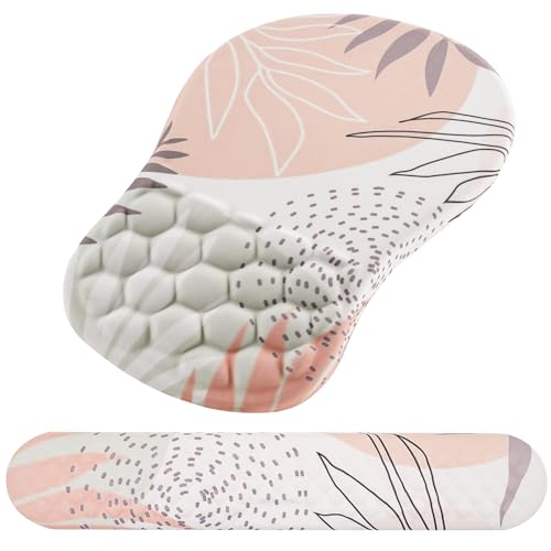 Mouse Pad Wrist Support, 2 in1 Keyboard Wrist Rest+ Ergonomic Mouse Pad, Non-Slip Wrist Rest for Computer Keyboard, Made Easy Typing & Relieve Wrist Pain（Leaf - color: Leaf
