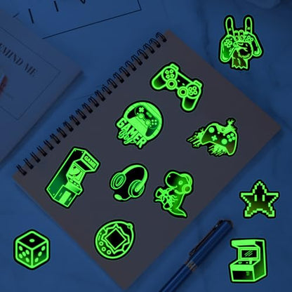 50 Pcs Glow in The Dark Neon Game Stickers for Water Bottle, Cartoon Gamer Video Gaming Sticker, Vinyl Waterproof Laptop Decals for Teens Students Adults - color: Luminescent-474ksxx