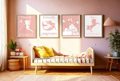 Play With Fairies Ride A Unicorn Swim With Mermaids Dream Big Quotes for Girl's Bedroom Empowerment, Nursery Wonder, Playroom Adventure, Birthday Party Pink Room Accent, Young Dreamer Surprises, Birthday Magic Gifts - 8x10 Unframed Glossy Print Set - styl