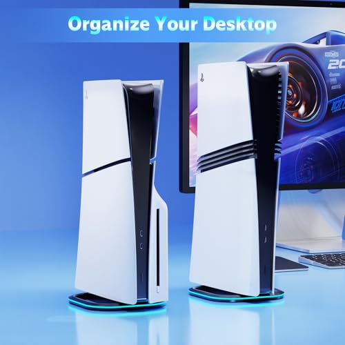 HONCAM Vertical Stand for PS5/PS5 Slim/PlayStation 5 Pro Consoles, PlayStation 5 Vertical Holder with 7 RGB Lights and a Screw, Black - color: Black