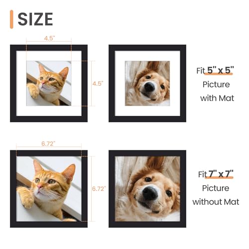 upsimples 7x7 Picture Frame, Display Pictures 5x5 with Mat or 7x7 Without, Wall Hanging Photo Frame, Black, 1 Pack - color: Black, size: 7x7
