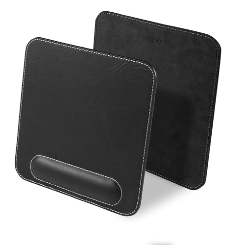 Londo Top Grain Leather Mouse Pad with Wrist Rest – Ergonomic Support, Non-Slip Base, Smooth Surface - color: Black