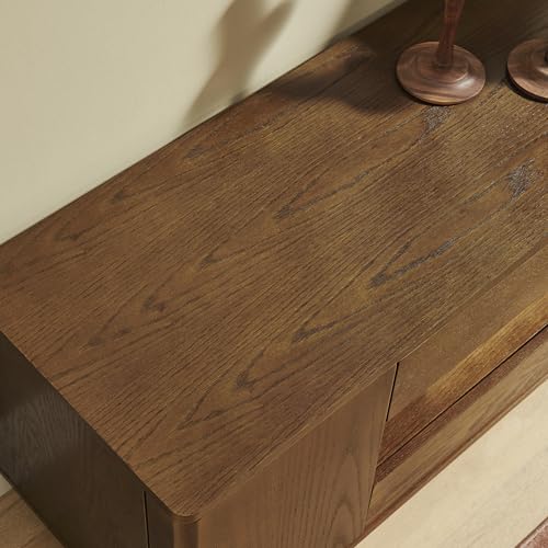 LKTART 59" Mid-Century Modern TV Stand, Solid Wood Veneer Entertainment Center with Storage Drawers & Cable Management,Eco-Friendly Paint Finish Media Console for 50/55/60/65 inch TVs,Walnut - color: 59" Walnut