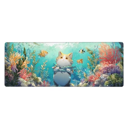 Cat Fish Mouse Pad Extended Large Gaming Mouse Pad XL Stitched Edges for Gamer Home Office 31.5 X 11.8 Inch - color: Cat Fish